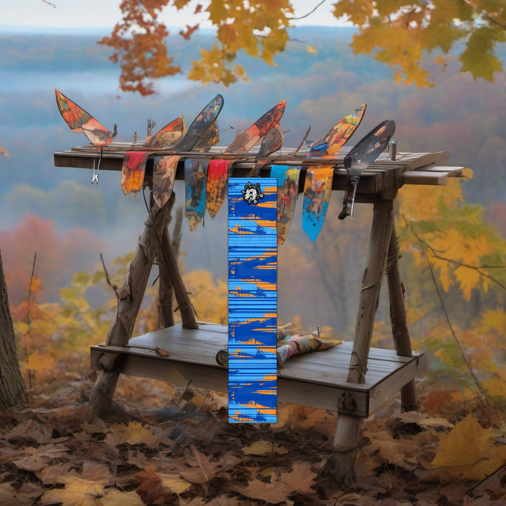 Comic Pop Arrow Wrap on a wooden treestand overlooking a misty hardwood forest at dawn. | titlex-scene-whitetail-treestand