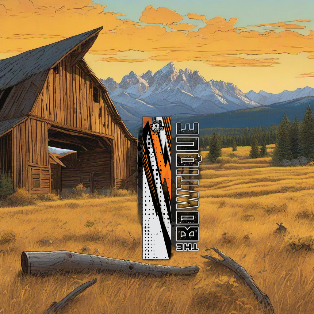 Comic Pop Arrow Wrap on weathered wood in a golden aspen sunset, evoking a western elk hunting feel. | titlex-scene-western-elk