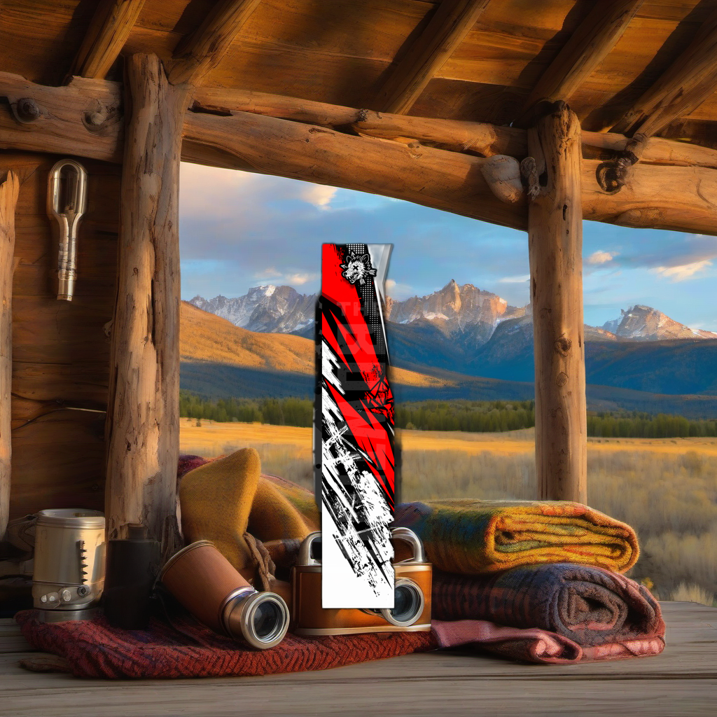 Comic Pop Arrow Wrap on weathered wood in a golden aspen sunset, evoking a high-country elk hunting feel. | titlex-scene-western-elk
