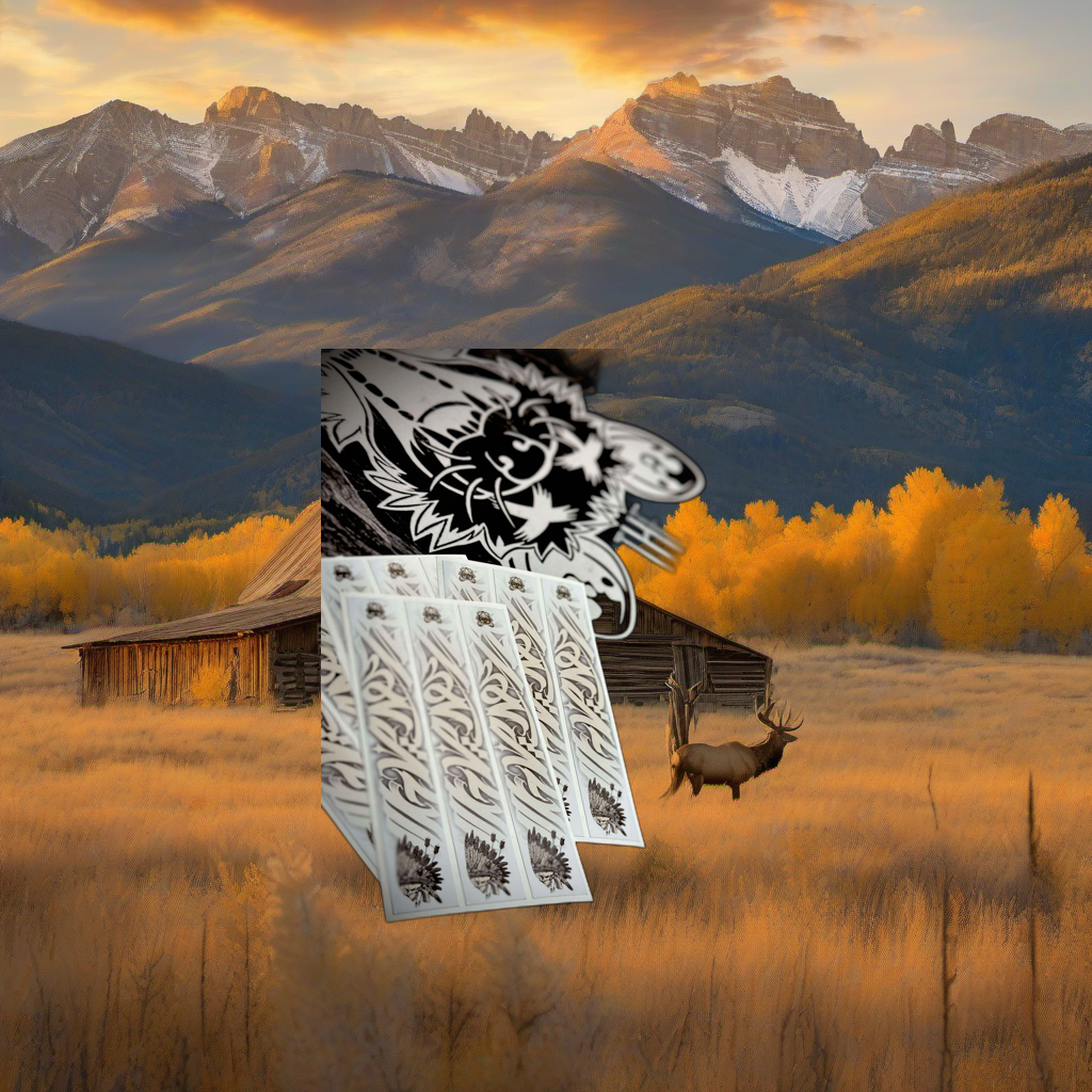 Arrow wraps displayed on weathered wood in a golden aspen-lit mountain hunting scene. | titlex-scene-western-elk
