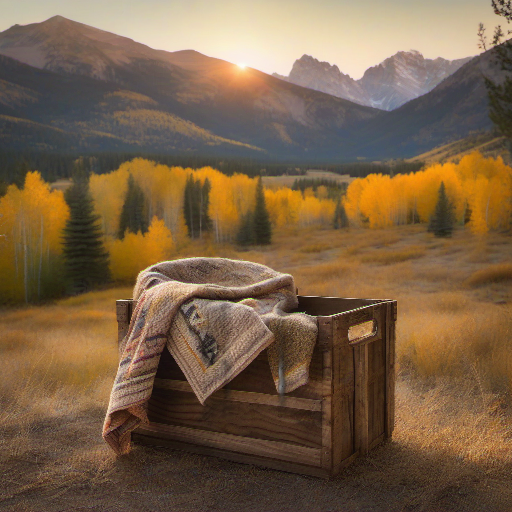 Arrow Wraps on weathered wood, framed by golden aspens and distant mountains at sunset. | titlex-scene-western-elk
