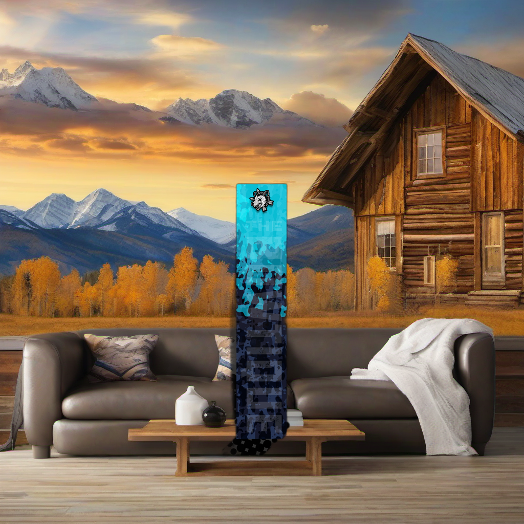 Comic Pop Arrow Wrap on weathered wood in a golden aspen, high-country sunset elk hunting scene. | titlex-scene-western-elk