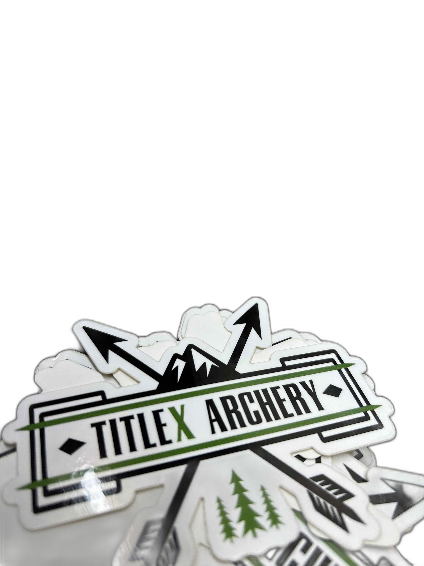 TitleX Archery stickers featuring black and green designs with mountain and arrow motifs. | titlex-cutout