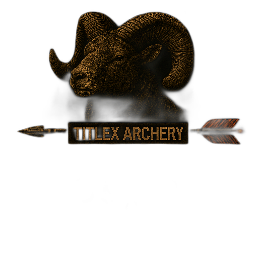Big Horn Sheep Archery swag featuring a detailed brown stag head and "TITLEX ARCHERY" branding. | titlex-cutout