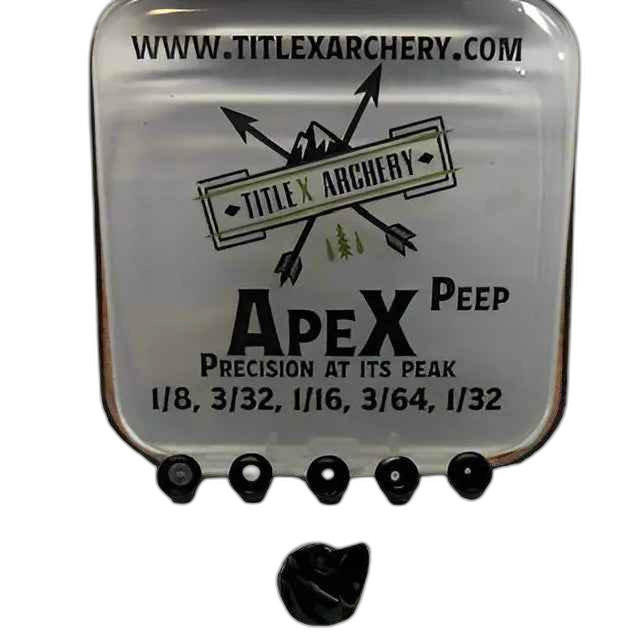 ApeX Peep Sight, silver/black. Features Title X Archery branding and precision markings. | titlex-cutout