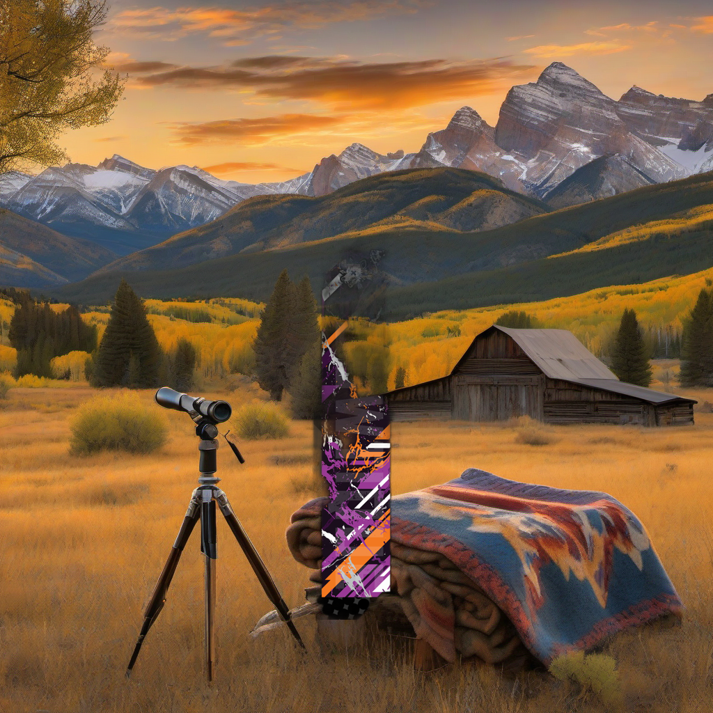 Comic Pop Arrow Wrap on weathered wood, set against a golden aspen backdrop at sunset. | titlex-scene-western-elk