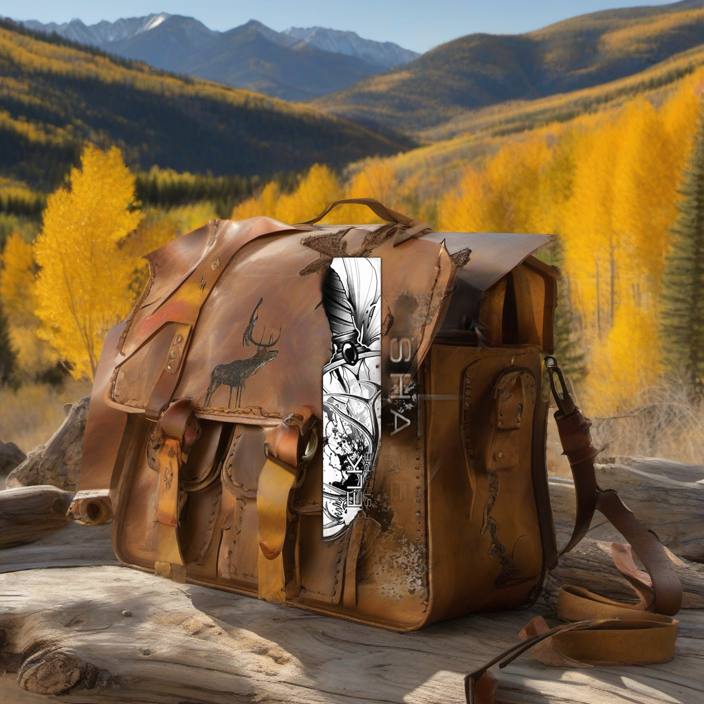 Elk arrow wraps on weathered wood, set against golden aspens and mountains at sunset. | titlex-scene-western-elk
