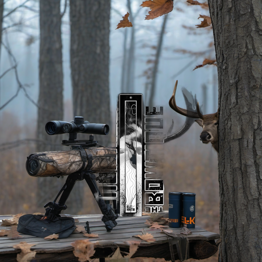 Arrow wraps on worn wood treestand overlooking misty hardwood timber at dawn. | titlex-scene-whitetail-treestand