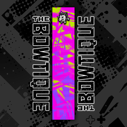 Comic pop arrow wrap featuring "THE BOUTIQUE" text on a vibrant, abstract pink and yellow background.