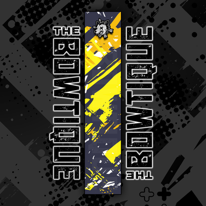 Comic pop arrow wrap featuring "THE BOWTIE" text and a yellow/black distressed graphic.
