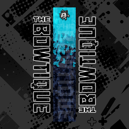 Comic pop arrow wrap featuring "THE BOWTIE" text and a blue, distressed graphic.