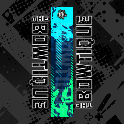 Comic pop arrow wrap featuring "THE BOWTIE" text and a vibrant blue/green graphic.
