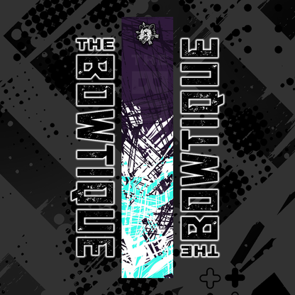 Comic pop arrow wrap featuring "THE BOUTIQUE" text on a dark background with vibrant teal and white abstract graphics.
