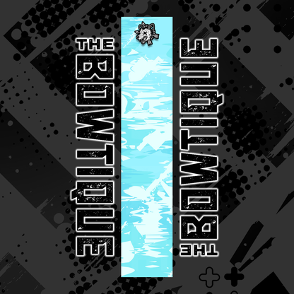 Comic pop arrow wrap featuring "THE BOWTIE" text on a distressed light blue background.