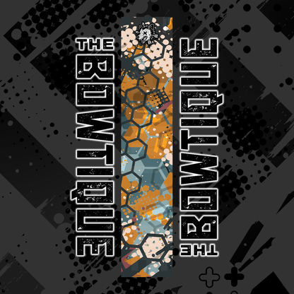 Comic pop arrow wrap featuring "THE BOWTIE" text on a distressed orange, blue, and black background.