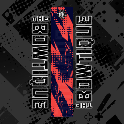 Comic pop arrow wrap design featuring "THE BOWTIE BOUTIQUE" text on a distressed black and red background.