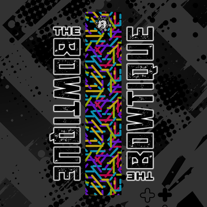 Comic pop arrow wrap featuring "THE BOUTIQUE" text on a vibrant, multi-colored geometric pattern.