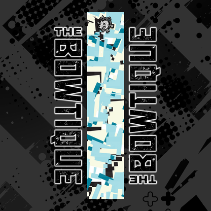 Comic pop art wrap featuring "THE BOWTIQUE" text and a distressed, light blue and white graphic.