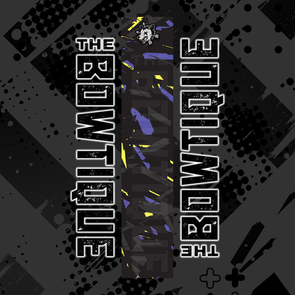 Comic pop art arrow wrap featuring "THE BOUTIQUE" text on a dark, distressed background with yellow and purple accents.