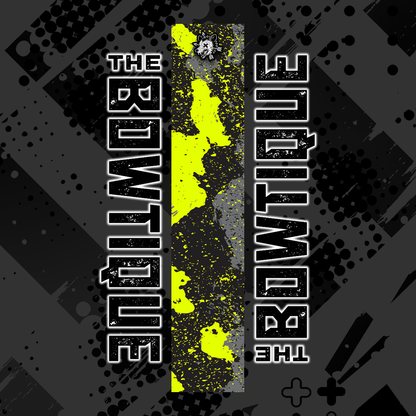 Comic pop style wrap featuring "THE BOWTIE" text on a distressed black and bright yellow background.
