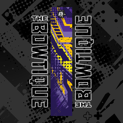 Comic pop arrow wrap featuring "THE BOUTIQUE" text on a dark gray background with purple and yellow accents.