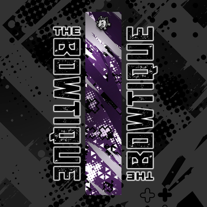 Comic pop arrow wrap featuring "THE BOWTIE" text in white and purple on a dark, distressed background.