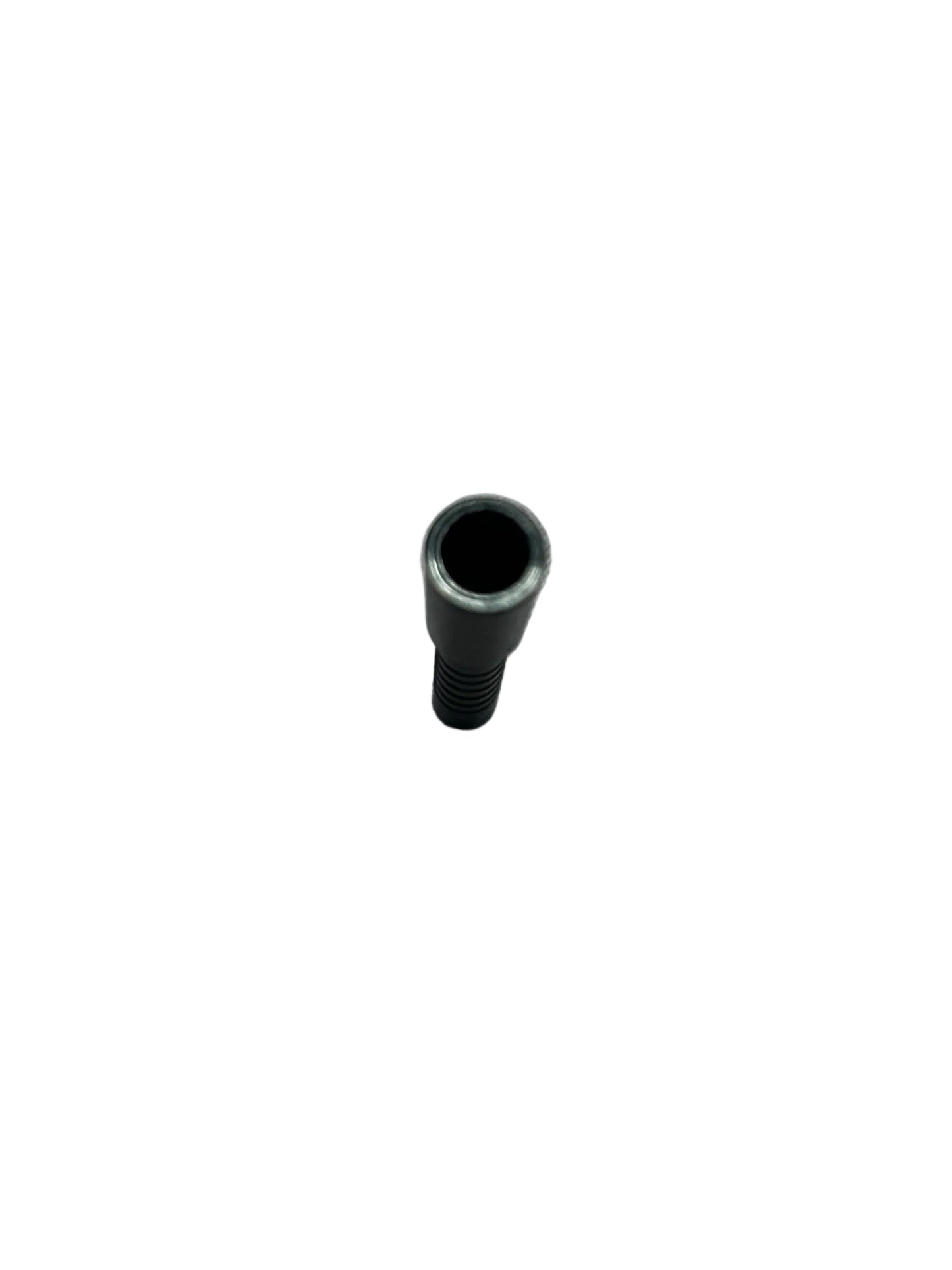Black aluminum half-out threaded piece, likely a component for reloading ammunition.