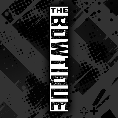 Black and white "THE BOWTIE" text graphic, likely for custom arrow wraps, with a distressed, edgy style.
