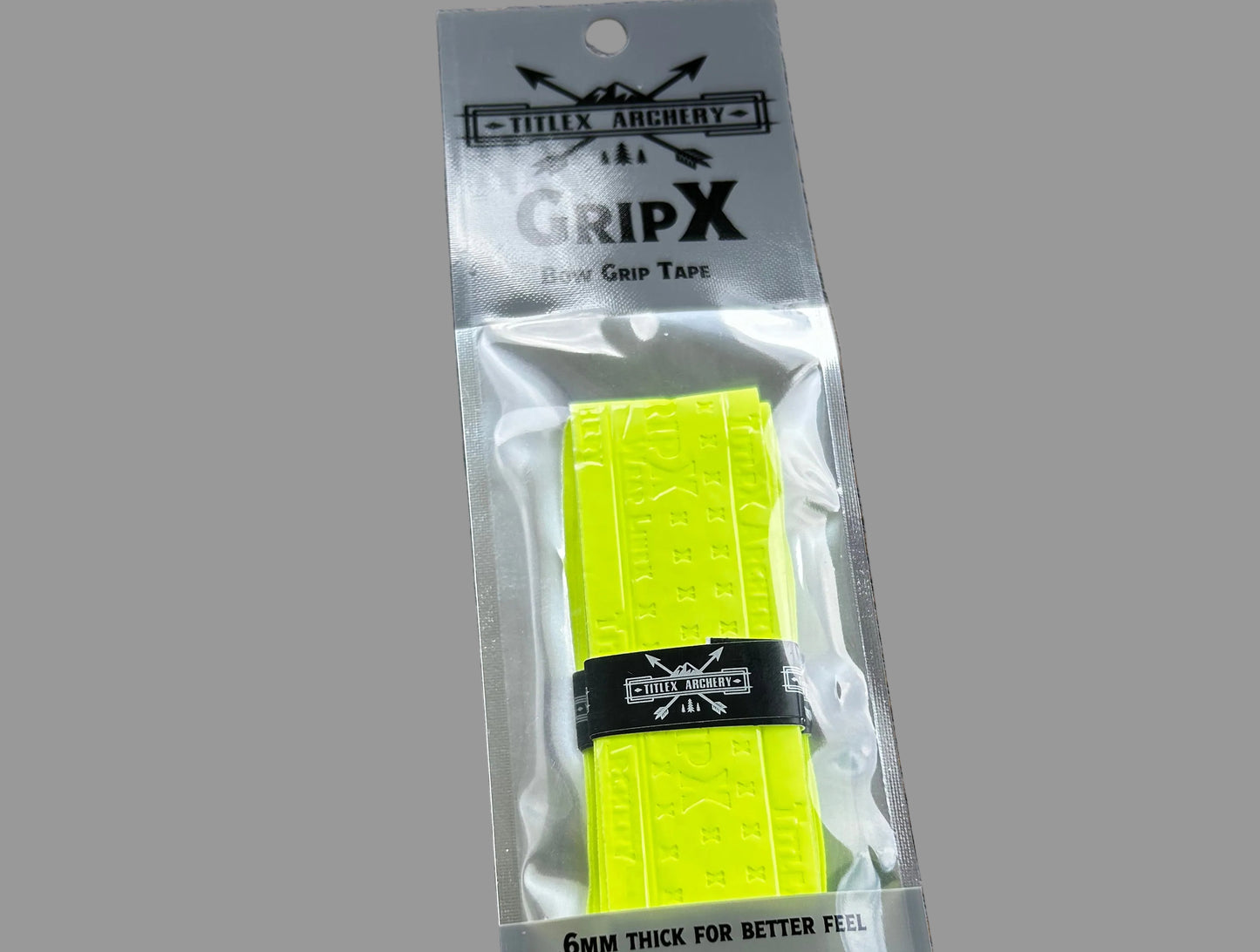 Yellow GripX bow grip tape, 6mm thick, packaged in clear retail blister card.