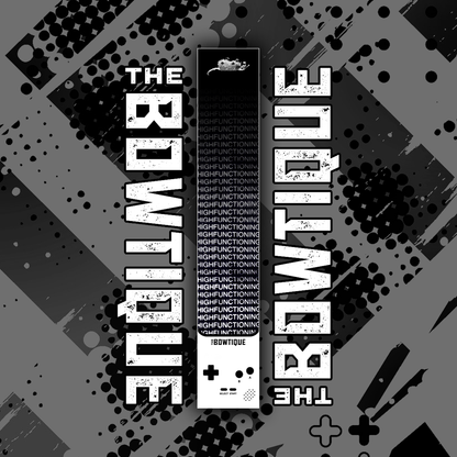 Black and white graphic arrow wraps featuring "THE BUTIQUE" text on a distressed, geometric background.