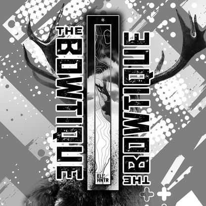 Black and white arrow wraps featuring "THE BOWTIQUE" text and an elk silhouette against a camouflage background.