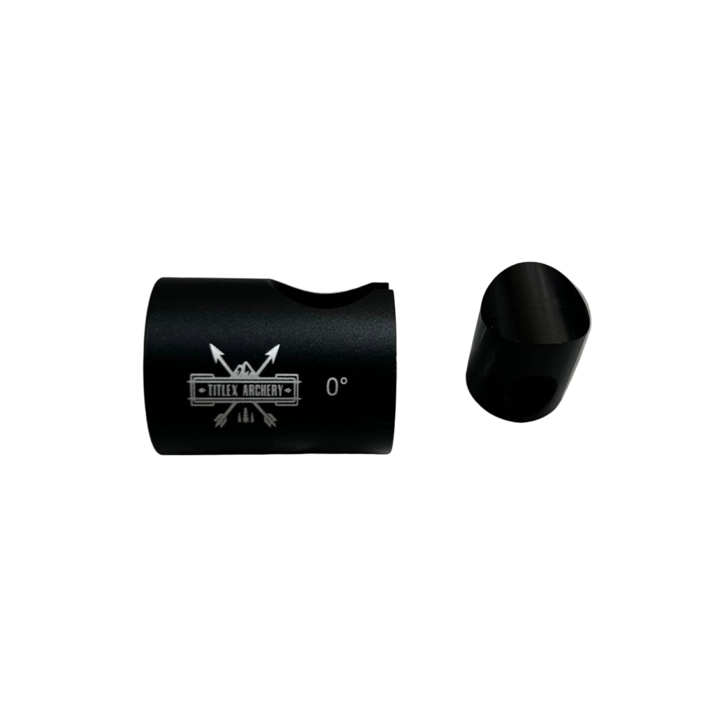 Black front stabilizer quick disconnect for archery, featuring "TITLEX ARCHERY" logo and 0° marking.