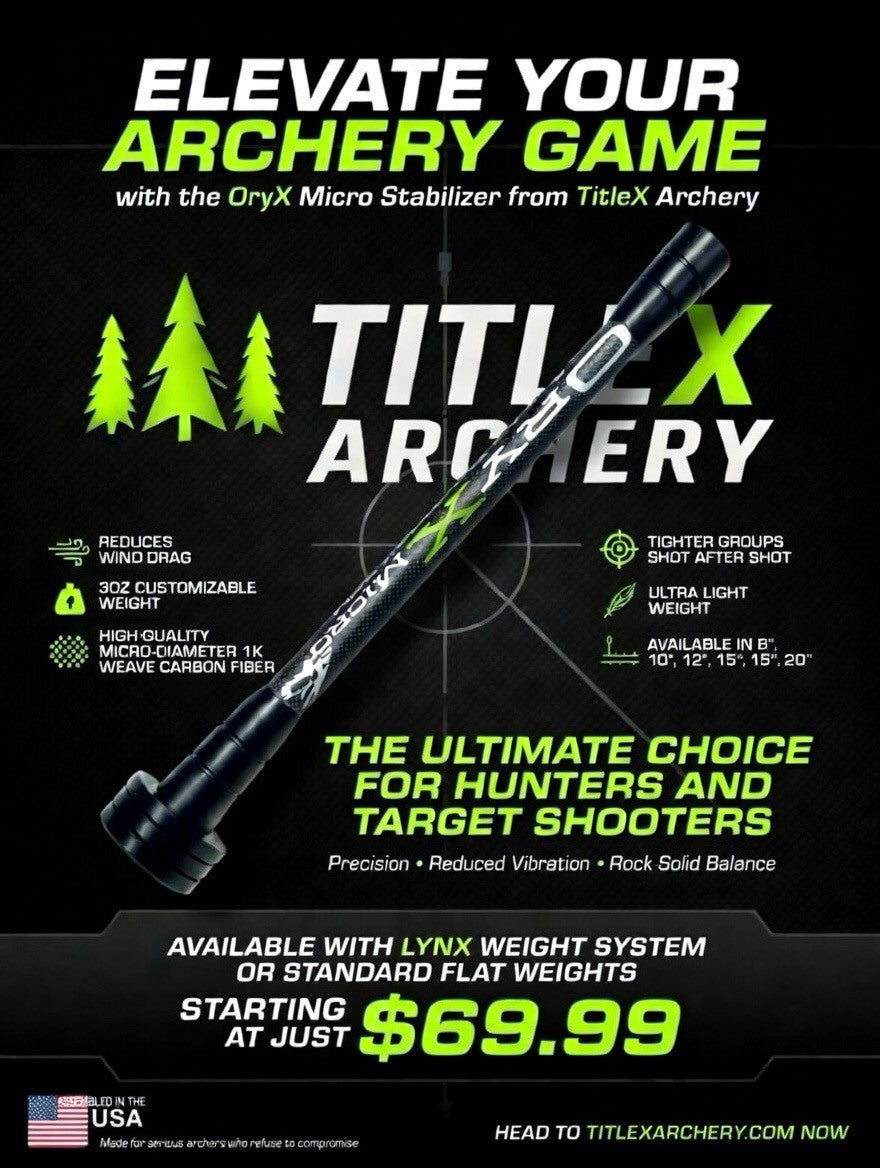 TitleX OryX Micro Stabilizers for archery, black and silver, enhancing accuracy.