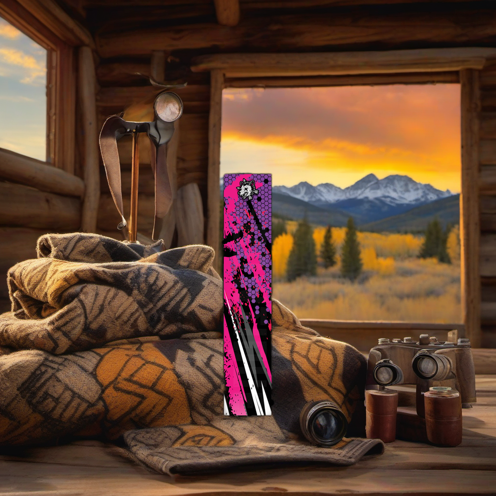 Comic Pop Arrow Wrap on weathered wood, set against a golden aspen backdrop at sunset. | titlex-scene-western-elk