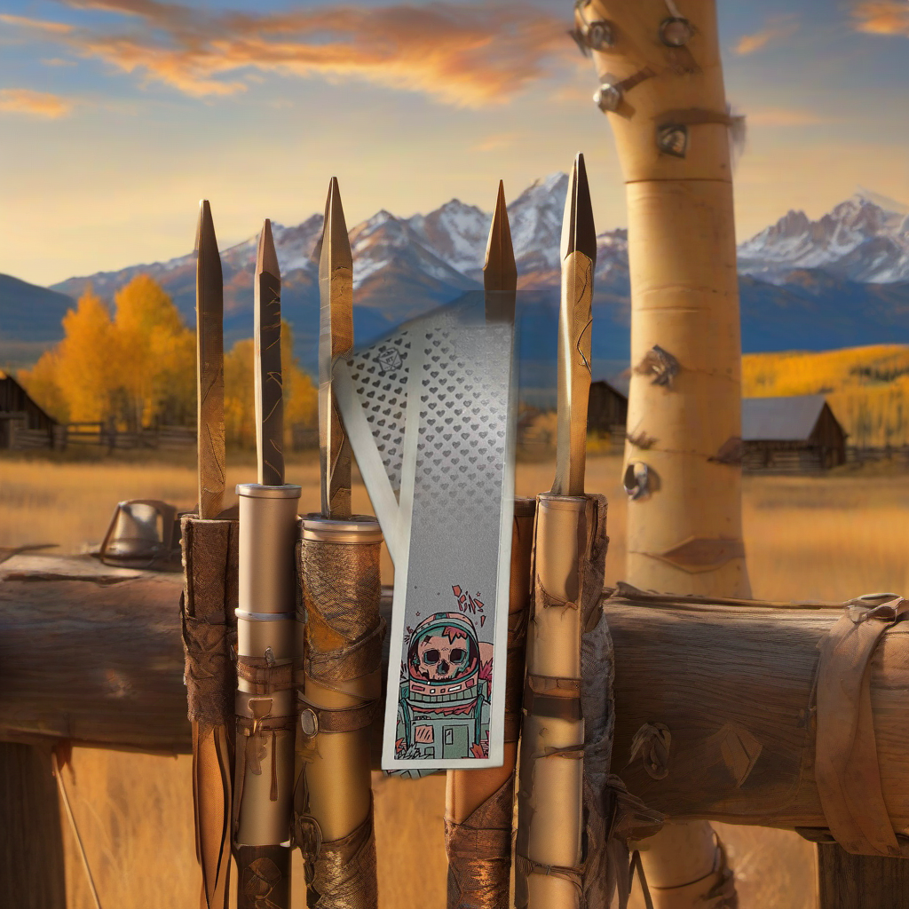 Dead Space Arrow Wraps on weathered wood, set against golden aspens and distant mountains at sunset. | titlex-scene-western-elk
