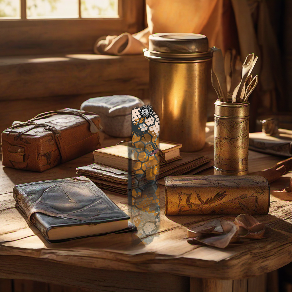 Comic Pop Arrow Wrap gift on rustic table at golden hour camp. | titlex-scene-fathers-day