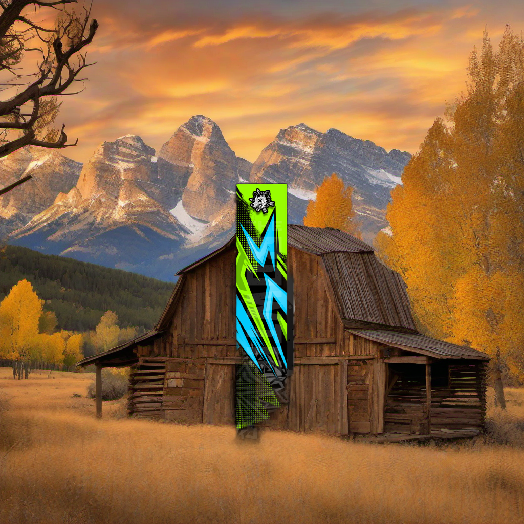 Comic Pop Arrow Wrap on weathered wood, set against golden aspens and distant peaks at sunset. | titlex-scene-western-elk