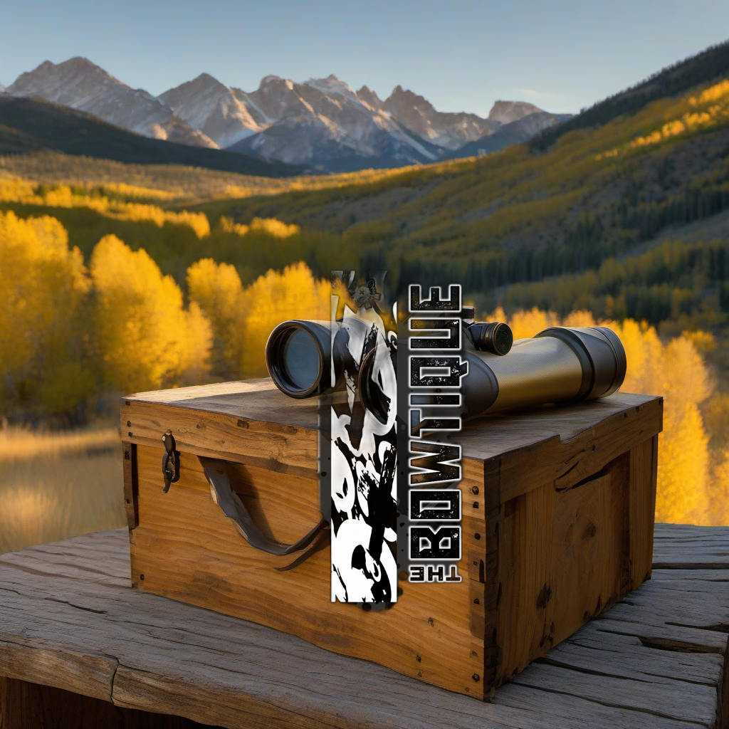 Comic Pop Arrow Wrap on weathered wood, set against golden aspens and distant mountains at sunset. | titlex-scene-western-elk