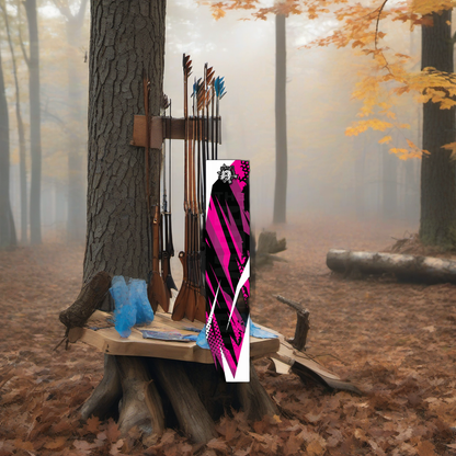 Comic Pop Arrow Wrap on a wooden treestand overlooking a misty Midwest dawn forest. | titlex-scene-whitetail-treestand