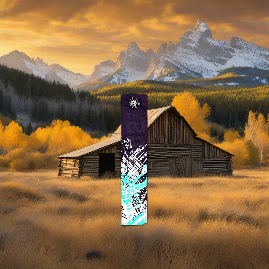 Comic Pop Arrow Wrap on weathered wood, set against golden aspens and mountain sunset. | titlex-scene-western-elk