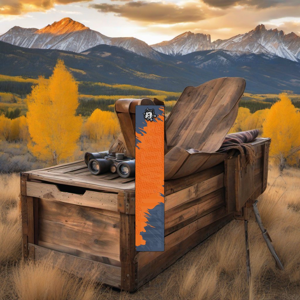 Comic Pop Arrow Wrap on weathered wood, set against golden aspens and mountain sunset. | titlex-scene-western-elk