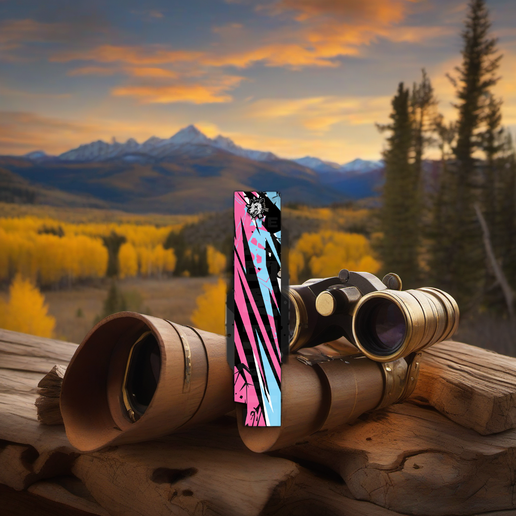 Comic Pop Arrow Wrap on weathered wood in a golden aspen, mountain sunset elk hunting scene. | titlex-scene-western-elk