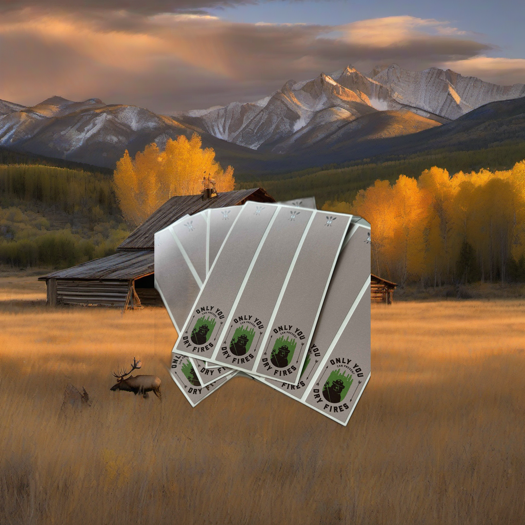 Dry fire arrow wrap on weathered wood, set against golden aspens and distant mountains at sunset. | titlex-scene-western-elk