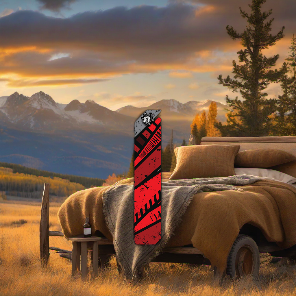 Comic Pop Arrow Wrap on weathered wood in a golden aspen, high-country sunset scene. | titlex-scene-western-elk