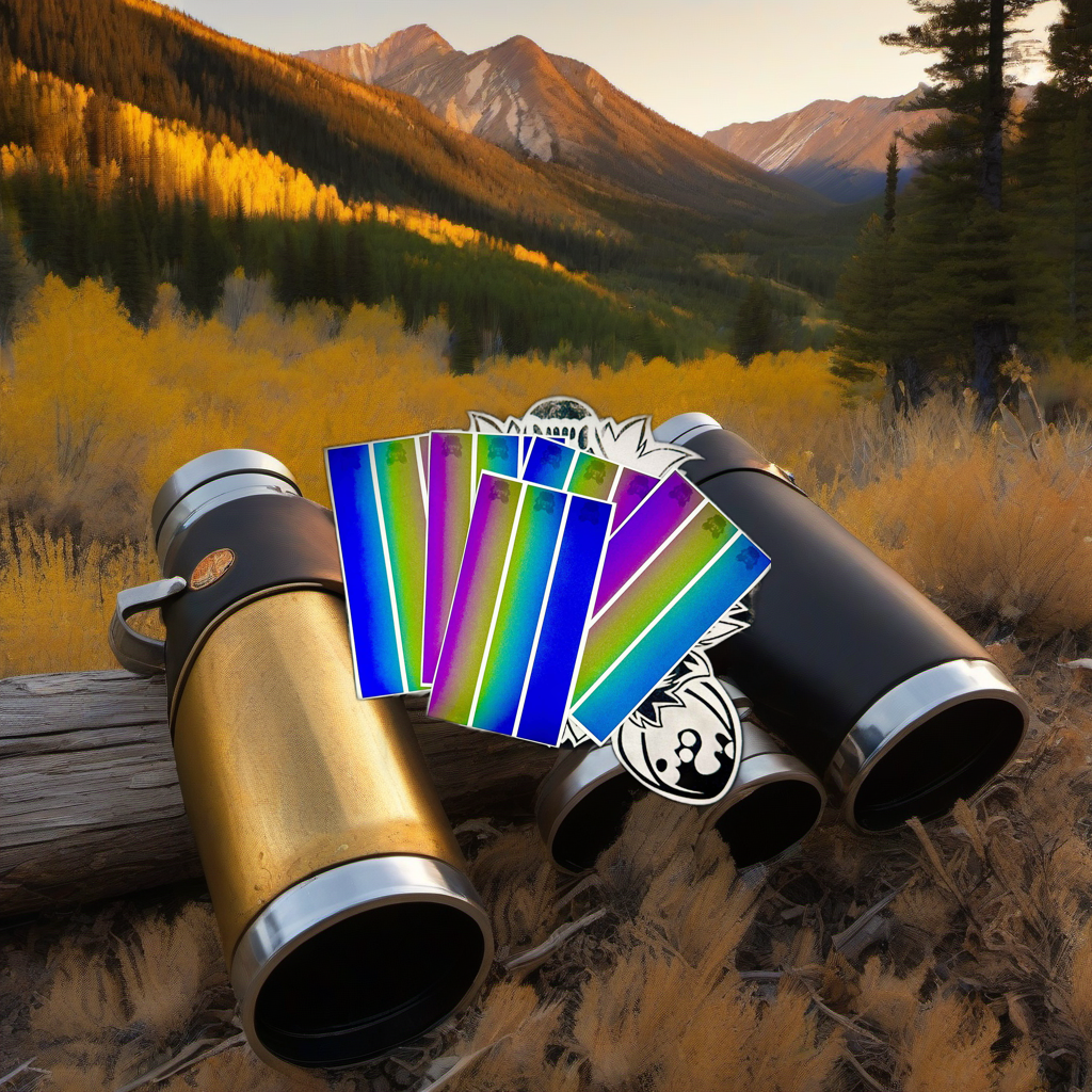 Reflective oil spill arrow wraps on weathered wood, set against golden aspen and mountain backdrop. | titlex-scene-western-elk