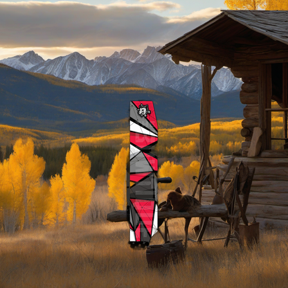 Comic Pop Arrow Wrap on weathered wood with golden aspens and mountains at sunset. | titlex-scene-western-elk