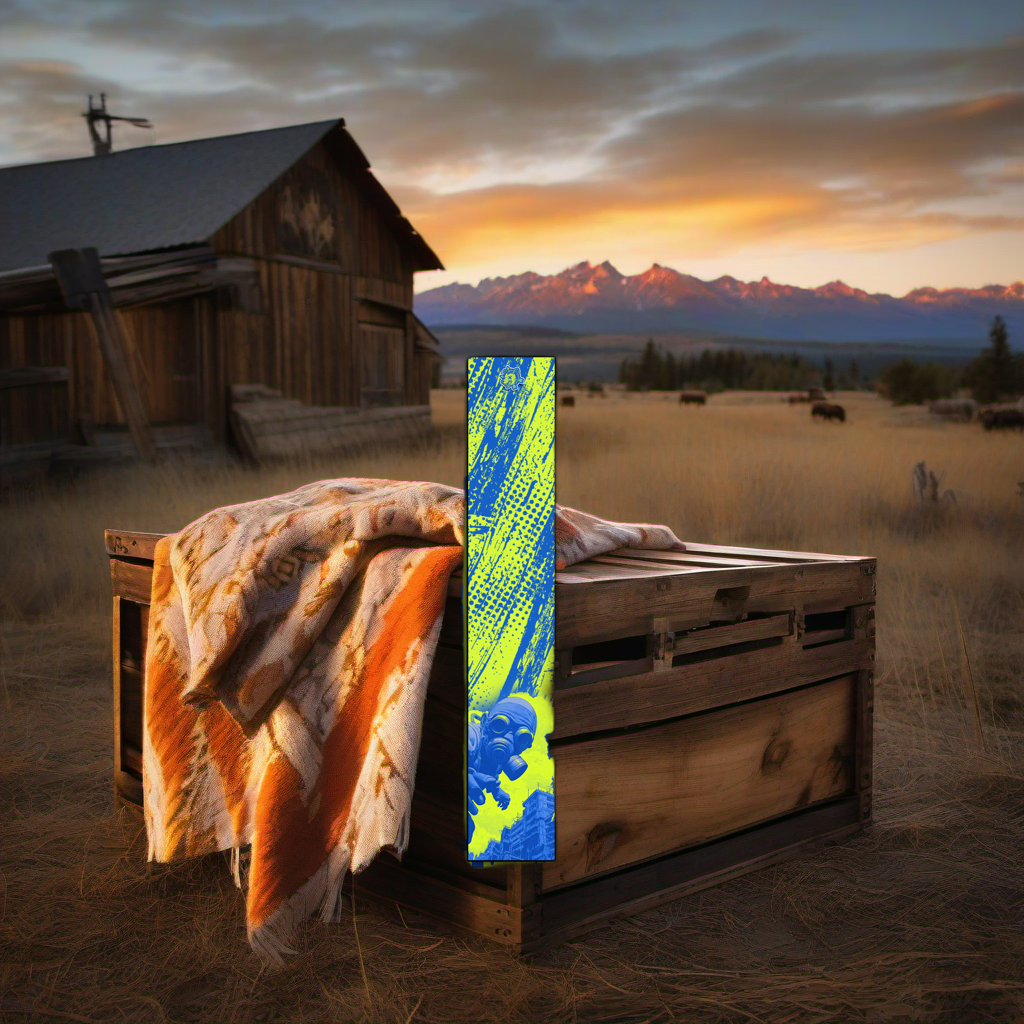 Radioactive Rodeo Arrow Wraps on weathered wood, set against golden aspens and mountains at sunset. | titlex-scene-western-elk
