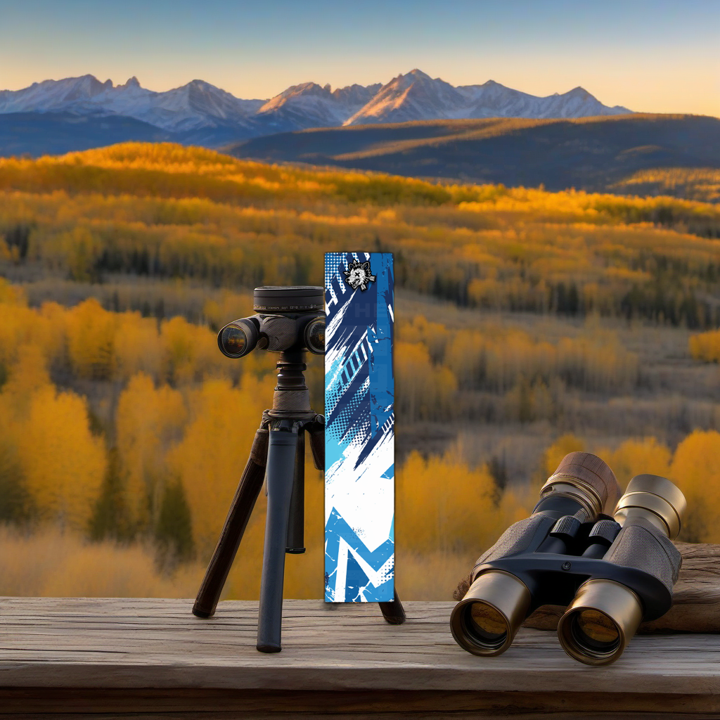 Comic Pop Arrow Wrap on weathered wood, set against golden aspen and mountain backdrop at sunset. | titlex-scene-western-elk