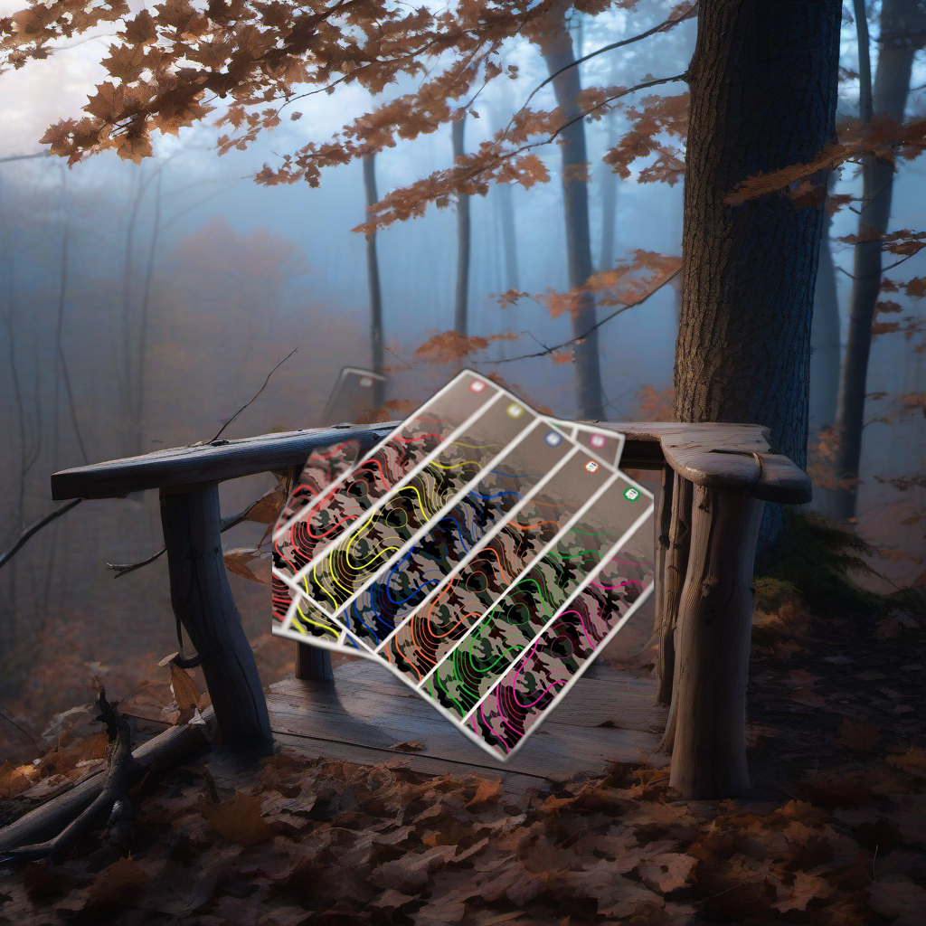 Topo Arrow Wraps on a wooden treestand overlooking a misty Midwest dawn forest. | titlex-scene-whitetail-treestand