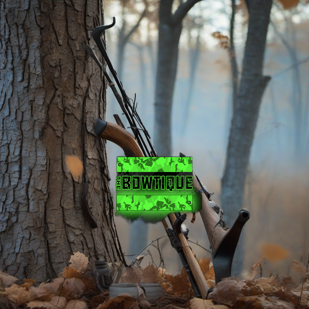 Woodland Glow Arrow Wraps on a wooden treestand overlooking a misty, dawn-lit hardwood timber ridge. | titlex-scene-whitetail-treestand